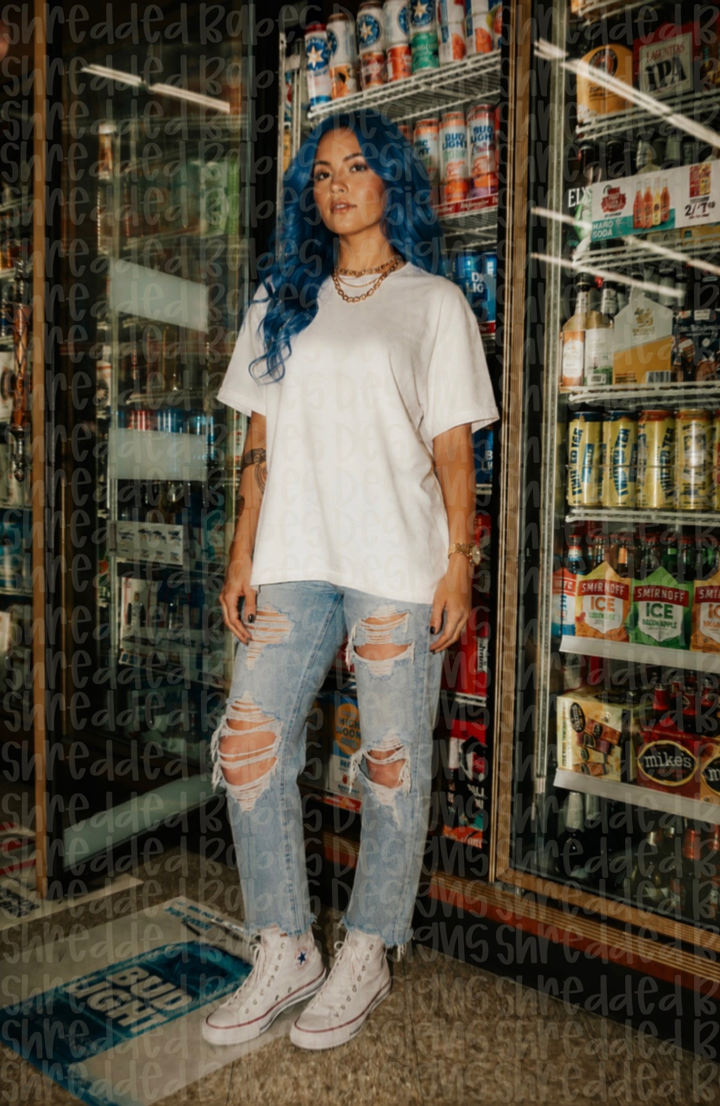White Tee Gas Station Model Mock