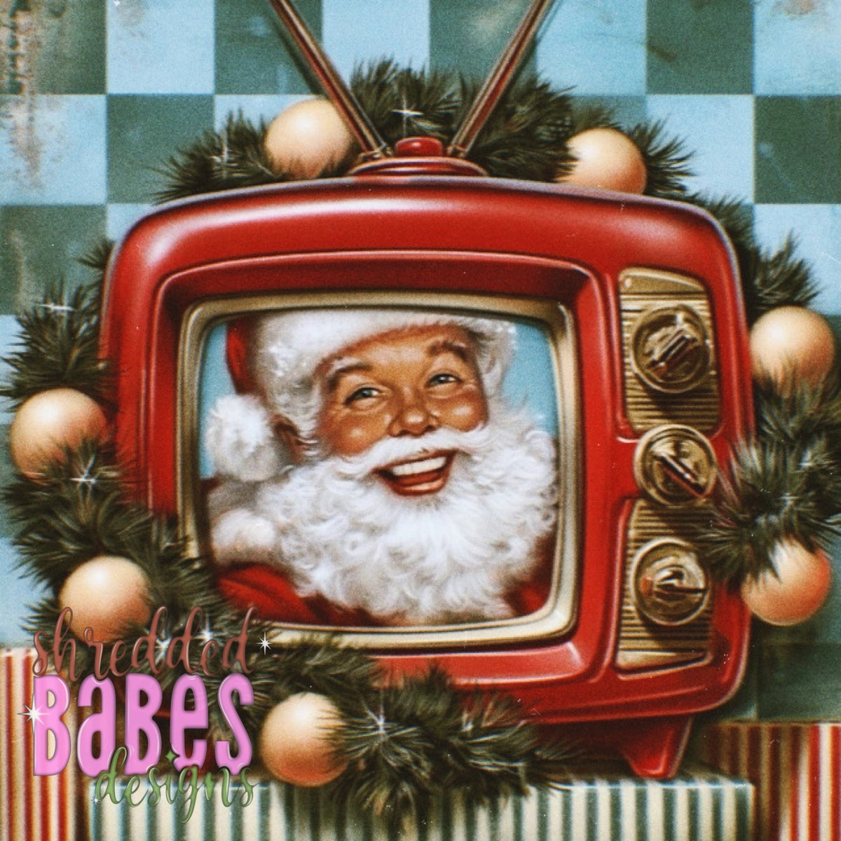 Christmas Background β Red TV Santa Garland
