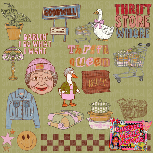 Vintage Thrift Store Clipart Set