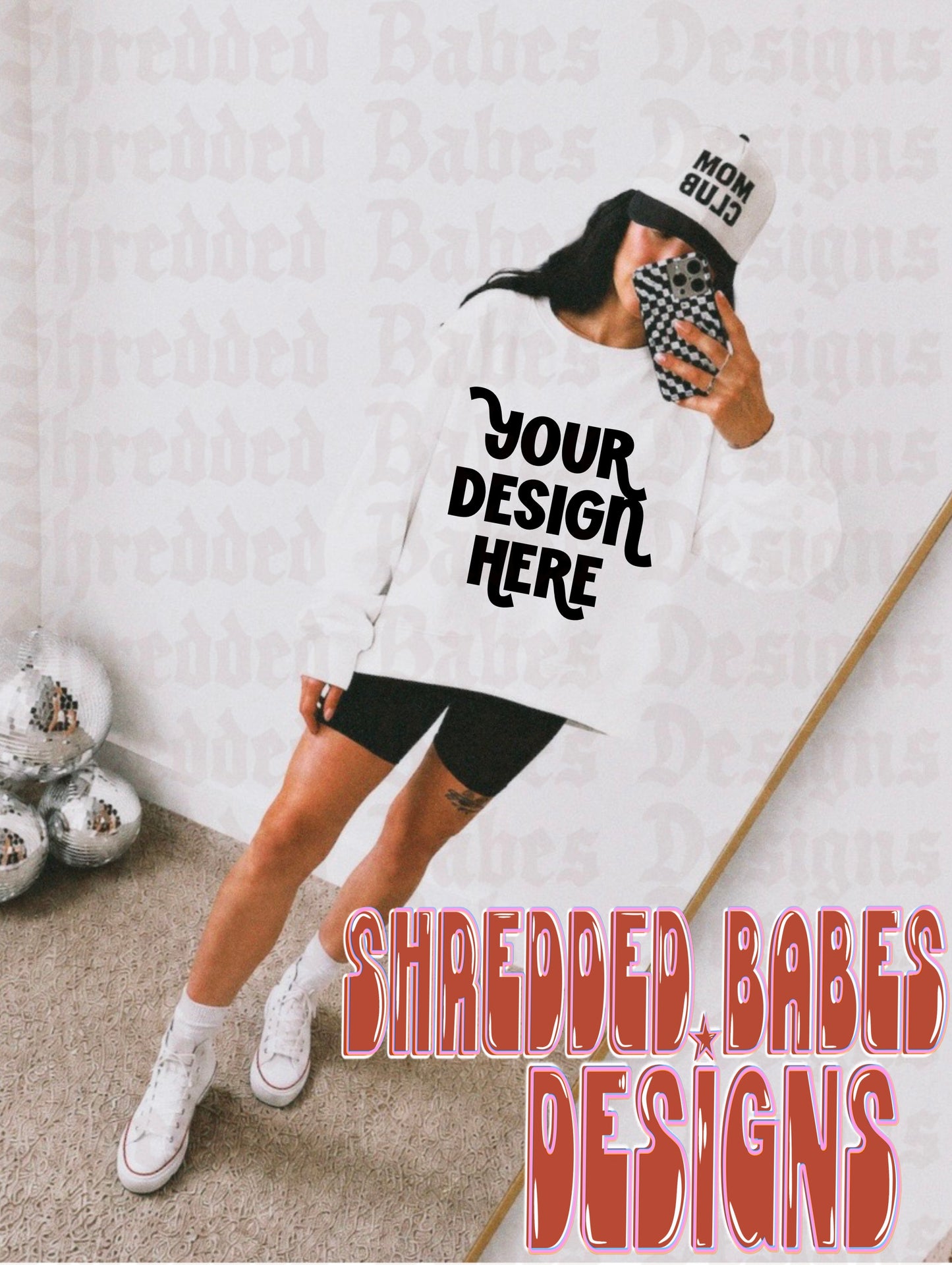 White Disco Ball Crew Mock Up