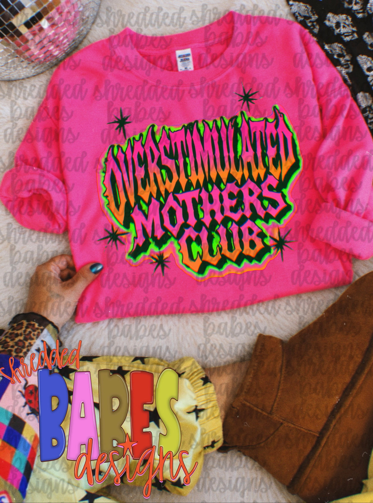 Overstimulated Mothers Club PNG - pink sweatshirt mockup