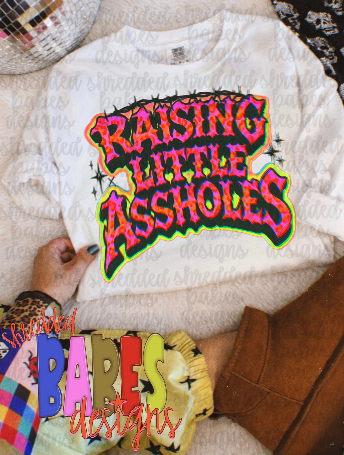 Raising Little Assholes PNG - white tee mockup