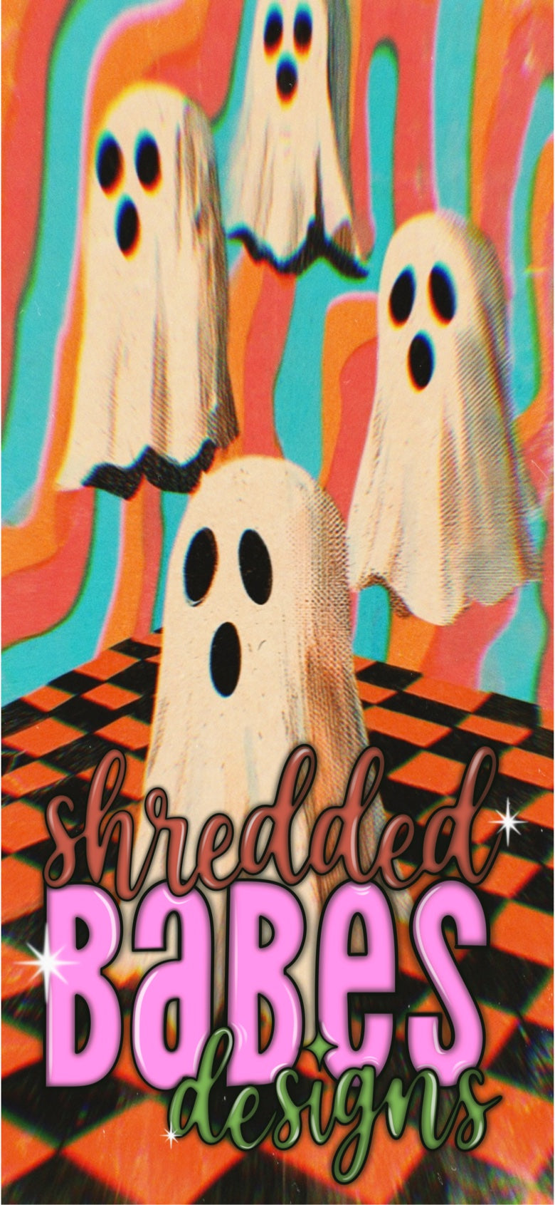 Retro Ghosts Checkerboard Phone Wallpaper