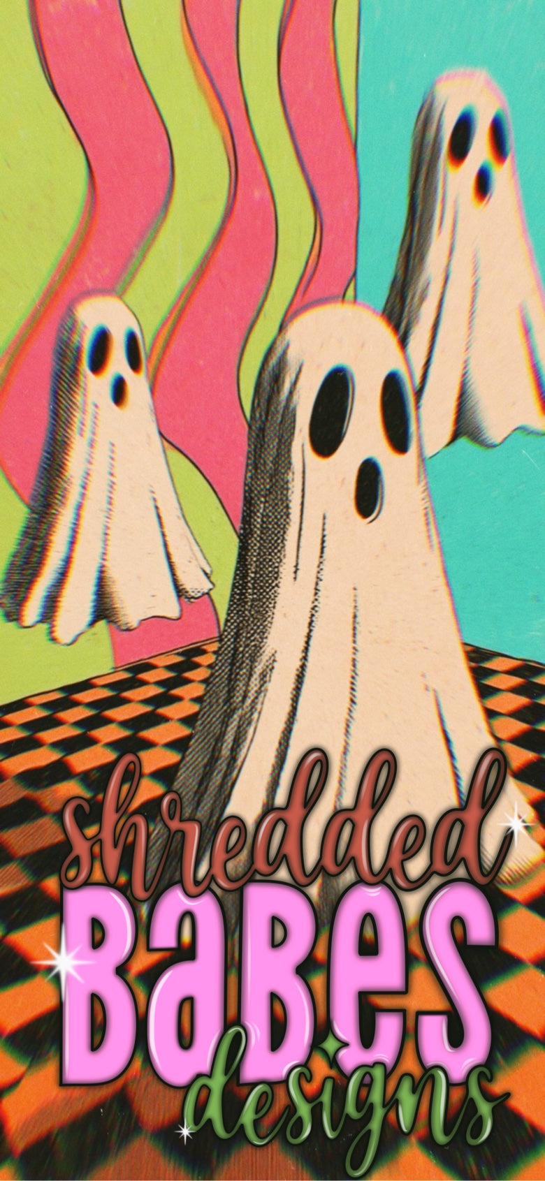 Groovy Ghosts Stripes Phone Wallpaper