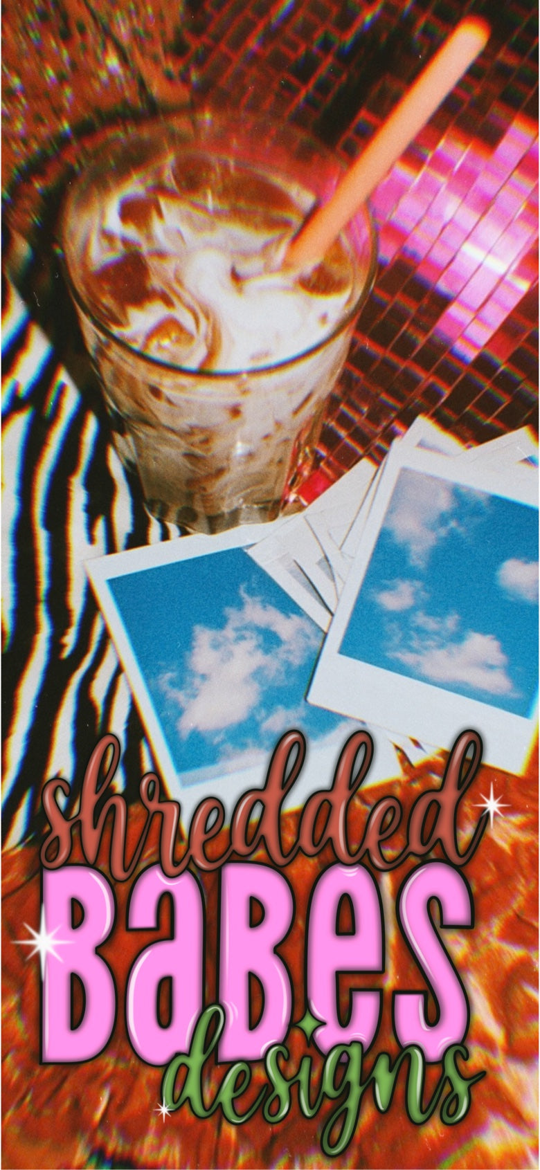 Iced Coffee Polaroids Phone Wallpaper